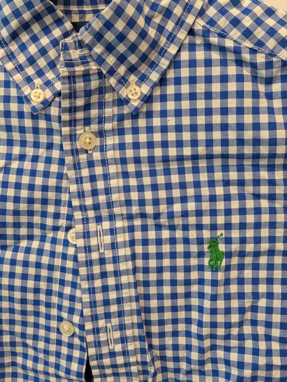 Ralph Lauren Polo Boys Navy Gingham Button Down Long Sleeve Shirt Size 8 Blue
